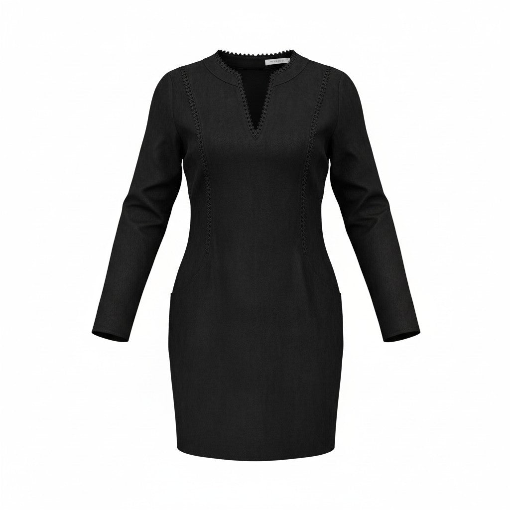Schwarzes Wildleder-Style Kleid mit Spitzenbesatz