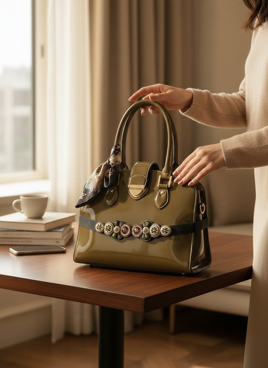 Elara Handtasche – Grün mit Detail