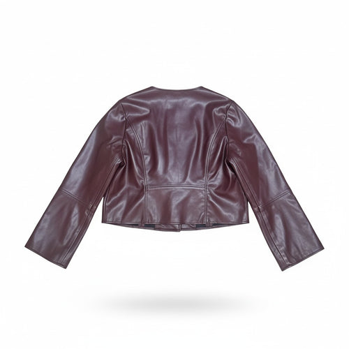 Bordeauxfarbene Kunstleder-Jacke mit Knopfleiste